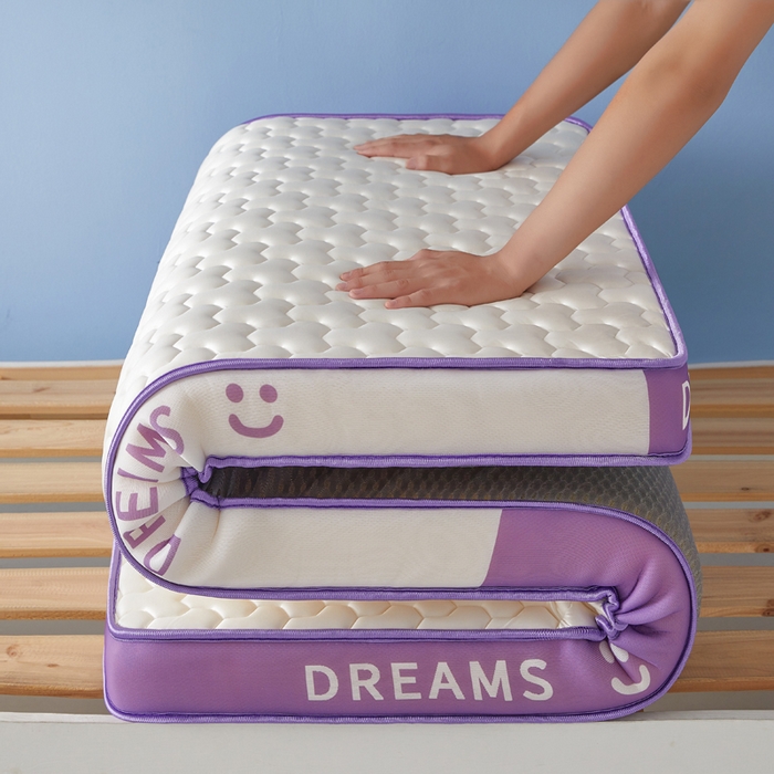 暖季家纺 2025新款双拼色牛奶丝针织棉立体海绵三菱格学生床垫 立体紫白三菱格