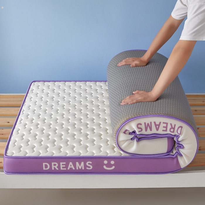 91家纺网 家纺一手货源 找家纺 暖季家纺 2025新款双拼色牛奶丝针织棉立体海绵三菱格学生床垫 立体紫白三菱格