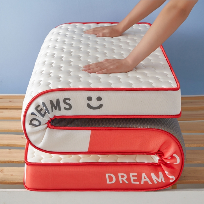 暖季家纺 2025新款双拼色牛奶丝针织棉立体海绵三菱格学生床垫 立体红白三菱格