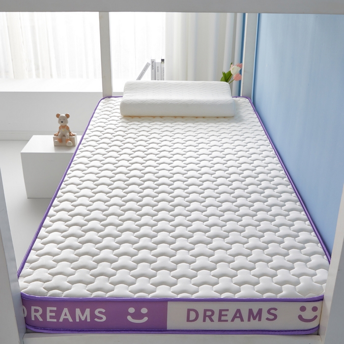 91家纺网 家纺一手货源 找家纺 暖季家纺 2025新款双拼色牛奶丝针织棉立体海绵三菱格学生床垫 立体紫白三菱格