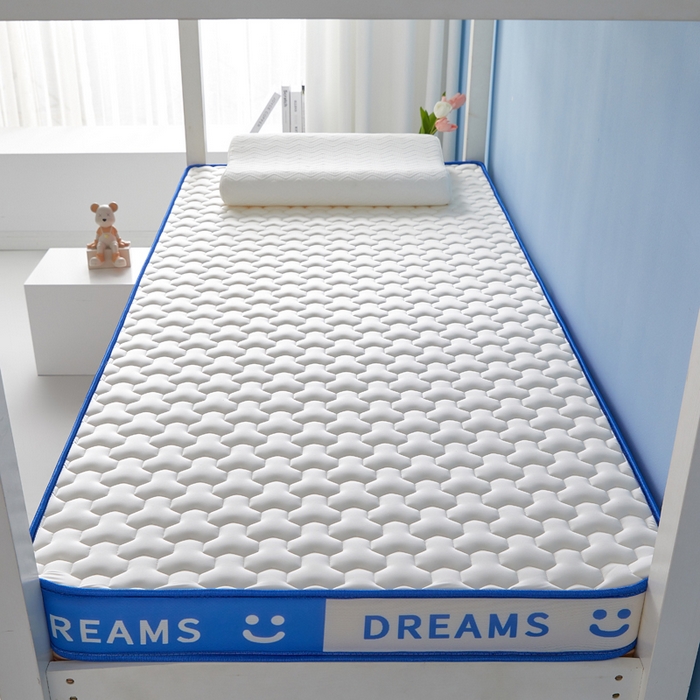 91家纺网 家纺一手货源 找家纺 暖季家纺 2025新款双拼色牛奶丝针织棉立体海绵三菱格学生床垫 立体蓝白三菱格