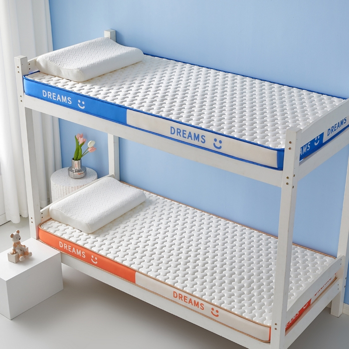 91家纺网 家纺一手货源 找家纺 暖季家纺 2025新款双拼色牛奶丝针织棉立体海绵三菱格学生床垫 立体橙白三菱格