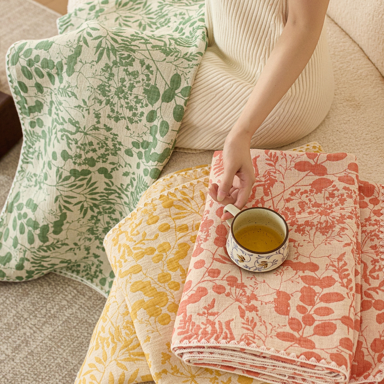 安莱生活2025新款双层纱多功能盖毯床盖三件套 组合图仅供参考