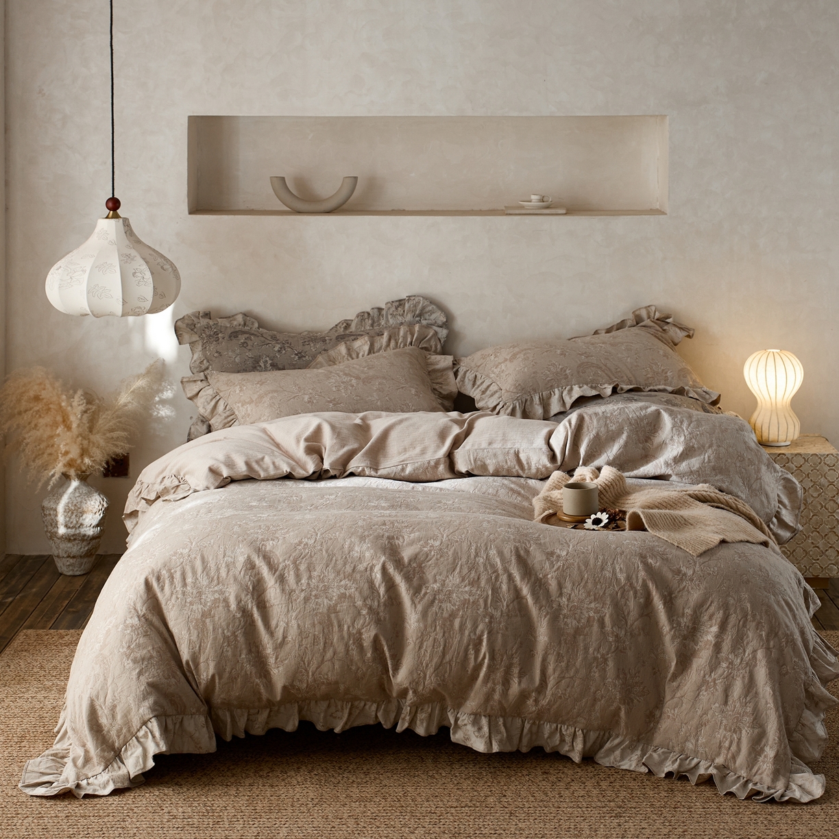 91家纺网 家纺一手货源 找家纺 安莱生活2025新款棉麻高端系列四件套 莫奈花园-麻本