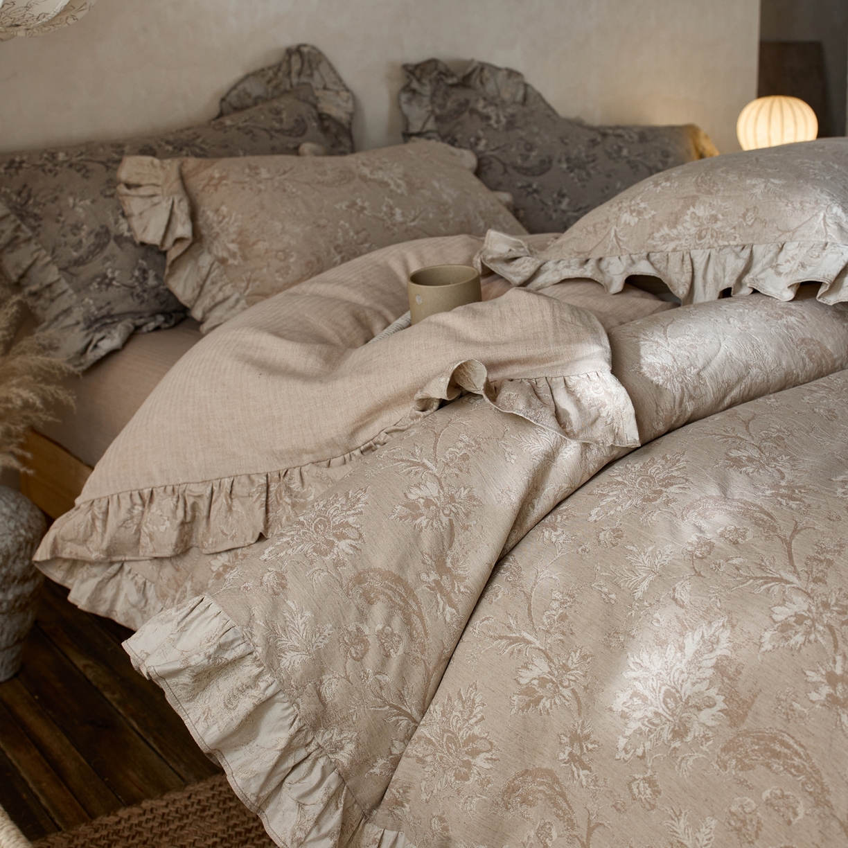 91家纺网 家纺一手货源 找家纺 安莱生活2025新款棉麻高端系列四件套 莫奈花园-麻本