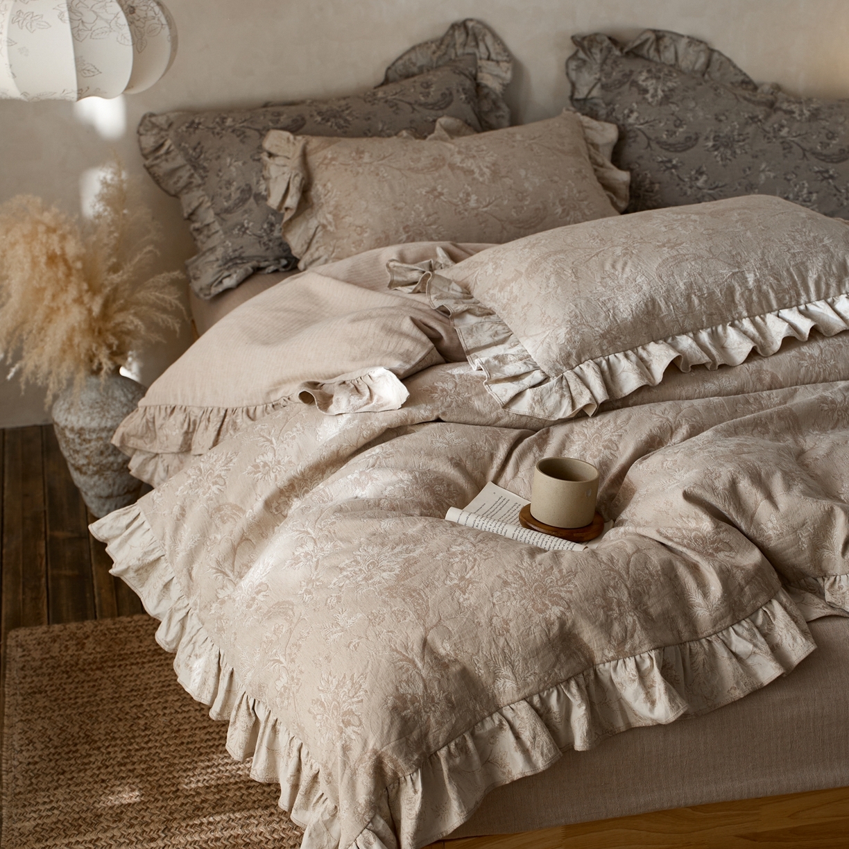 91家纺网 家纺一手货源 找家纺 安莱生活2025新款棉麻高端系列四件套 莫奈花园-麻本