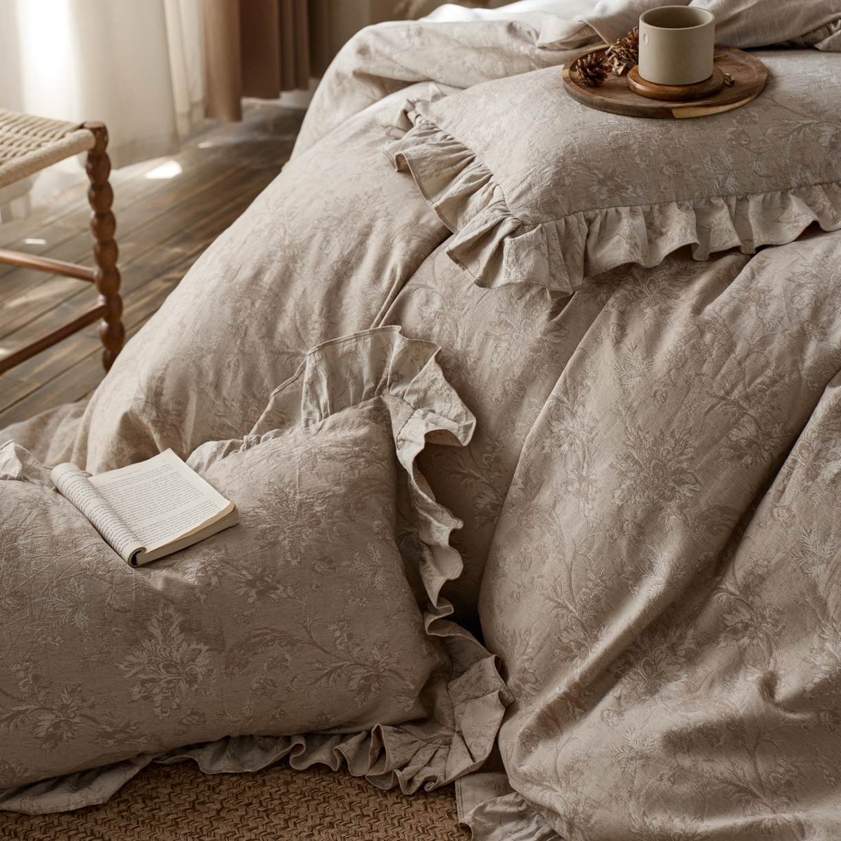 91家纺网 家纺一手货源 找家纺 安莱生活2025新款棉麻高端系列四件套 莫奈花园-麻本