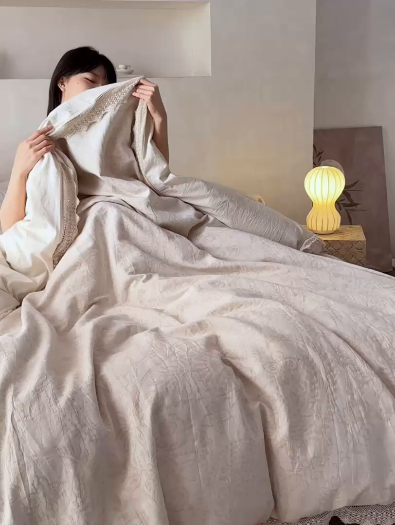 91家纺网 家纺一手货源 找家纺 安莱生活2025新款棉麻高端系列四件套 莫奈花园-麻本