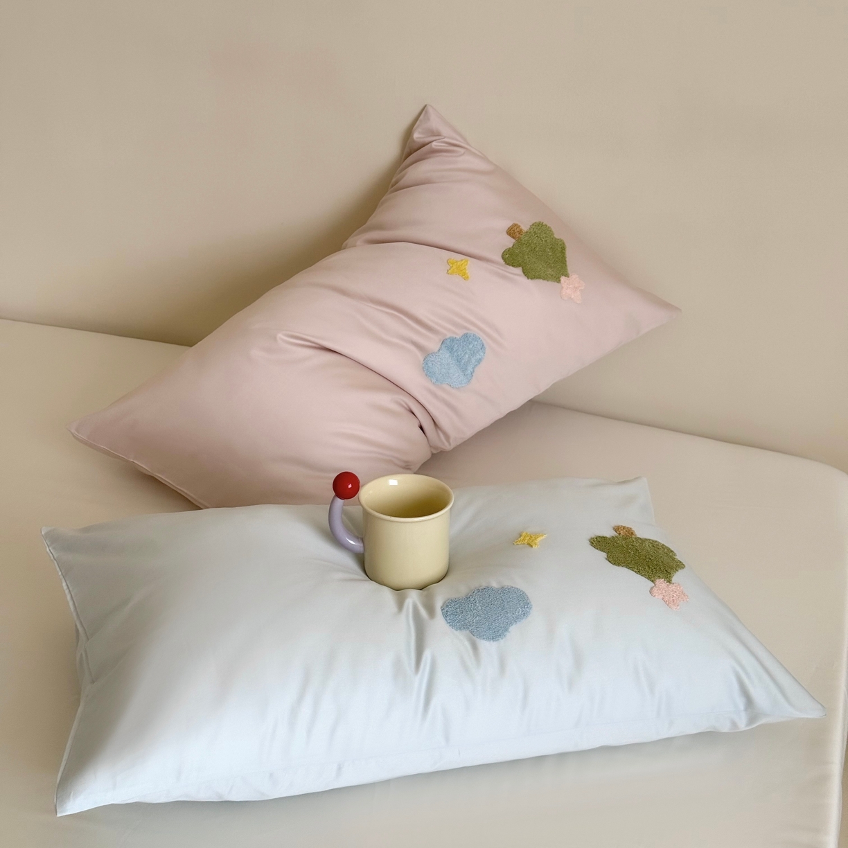 91家纺网 家纺一手货源 找家纺 （总）鹿班家居 2025新款100S长绒棉纯棉毛巾绣单品枕套 枕套单件-彩虹蛋糕&幸运树（标准会员-2元）