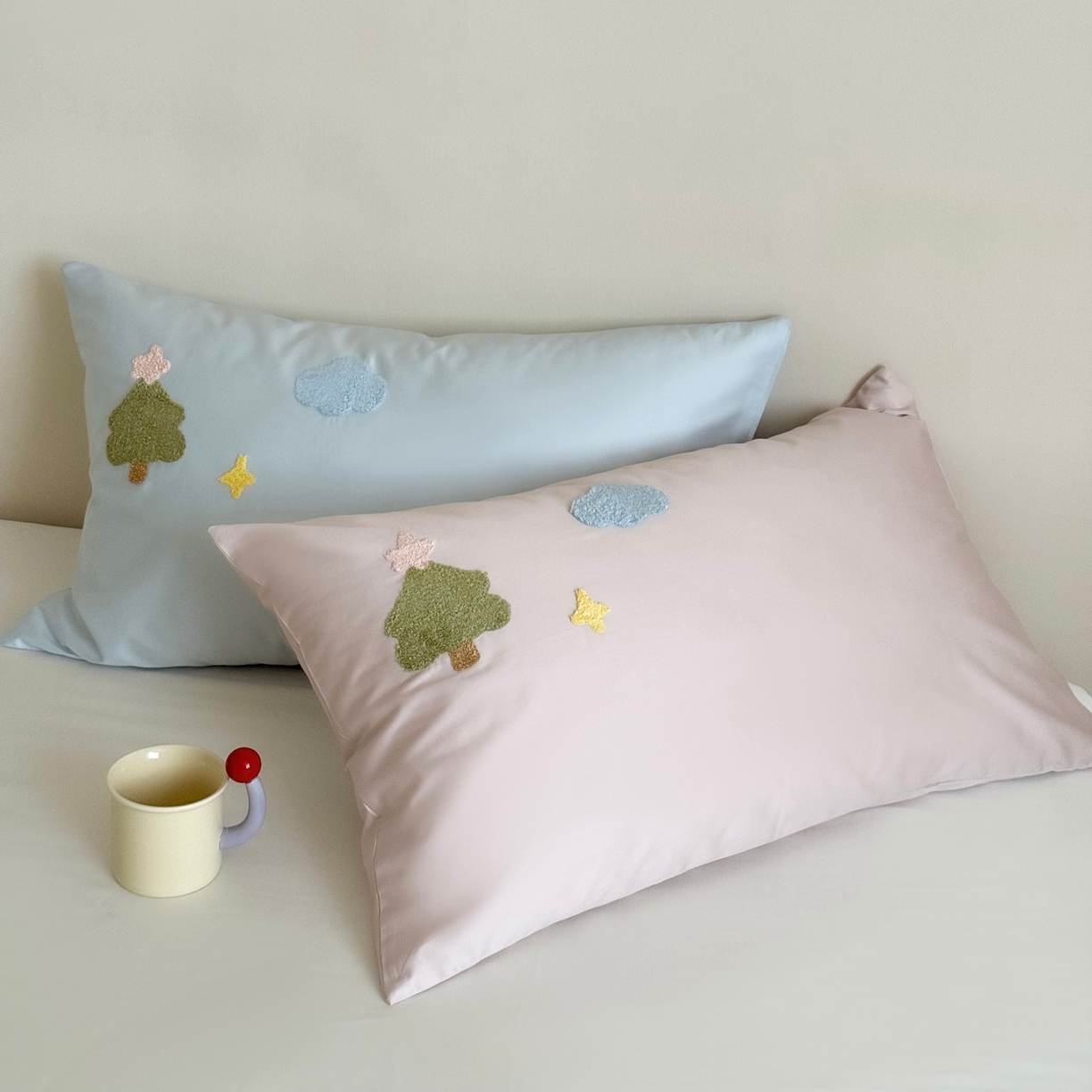 91家纺网 家纺一手货源 找家纺 （总）鹿班家居 2025新款100S长绒棉纯棉毛巾绣单品枕套 枕套单件-彩虹蛋糕&幸运树（标准会员-2元）