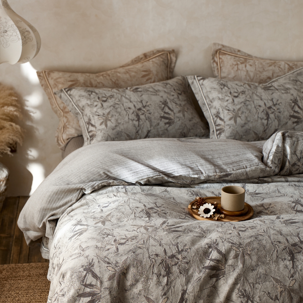 91家纺网 家纺一手货源 找家纺 安莱生活2025新款棉麻高端系列四件套 俏江南-深灰