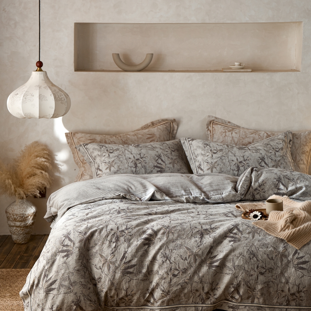 91家纺网 家纺一手货源 找家纺 安莱生活2025新款棉麻高端系列四件套 俏江南-深灰