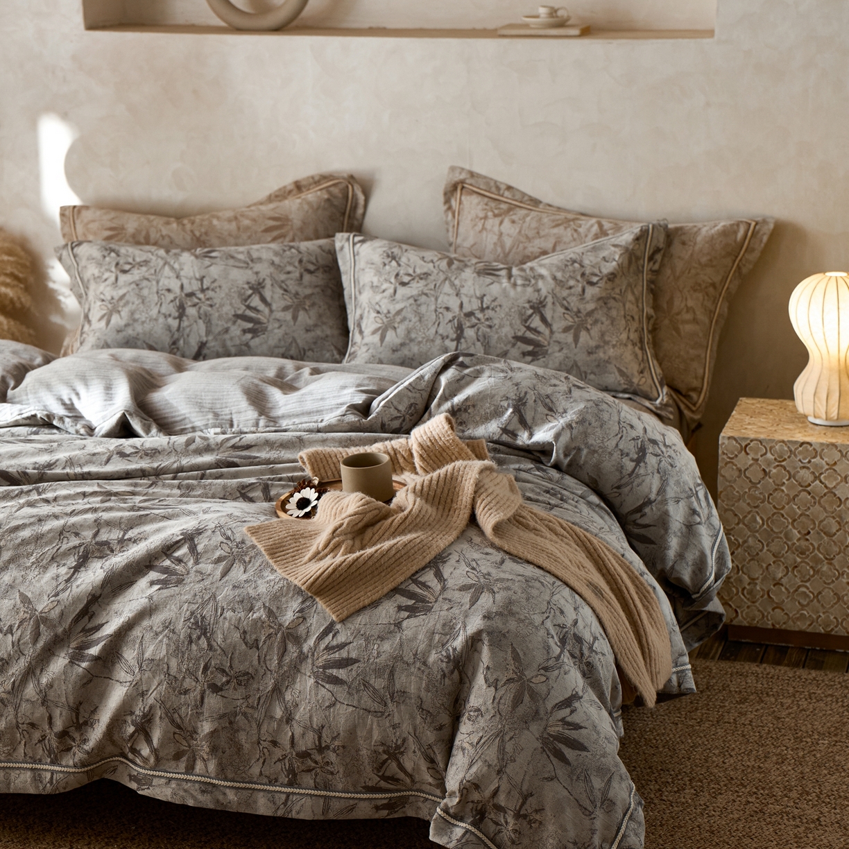 91家纺网 家纺一手货源 找家纺 安莱生活2025新款棉麻高端系列四件套 俏江南-深灰