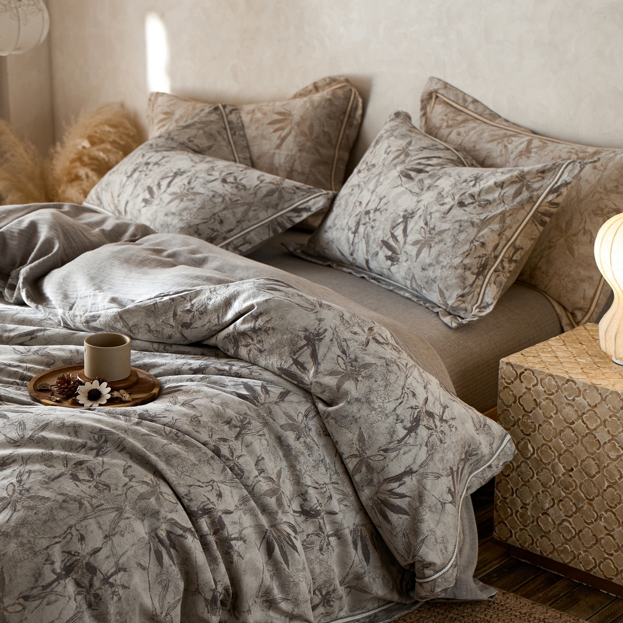 91家纺网 家纺一手货源 找家纺 安莱生活2025新款棉麻高端系列四件套 俏江南-深灰