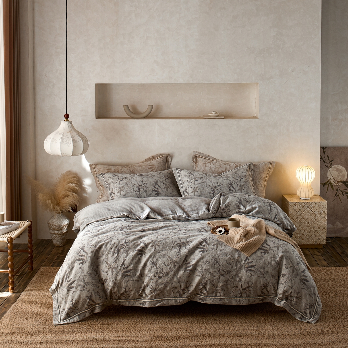 91家纺网 家纺一手货源 找家纺 安莱生活2025新款棉麻高端系列四件套 俏江南-深灰