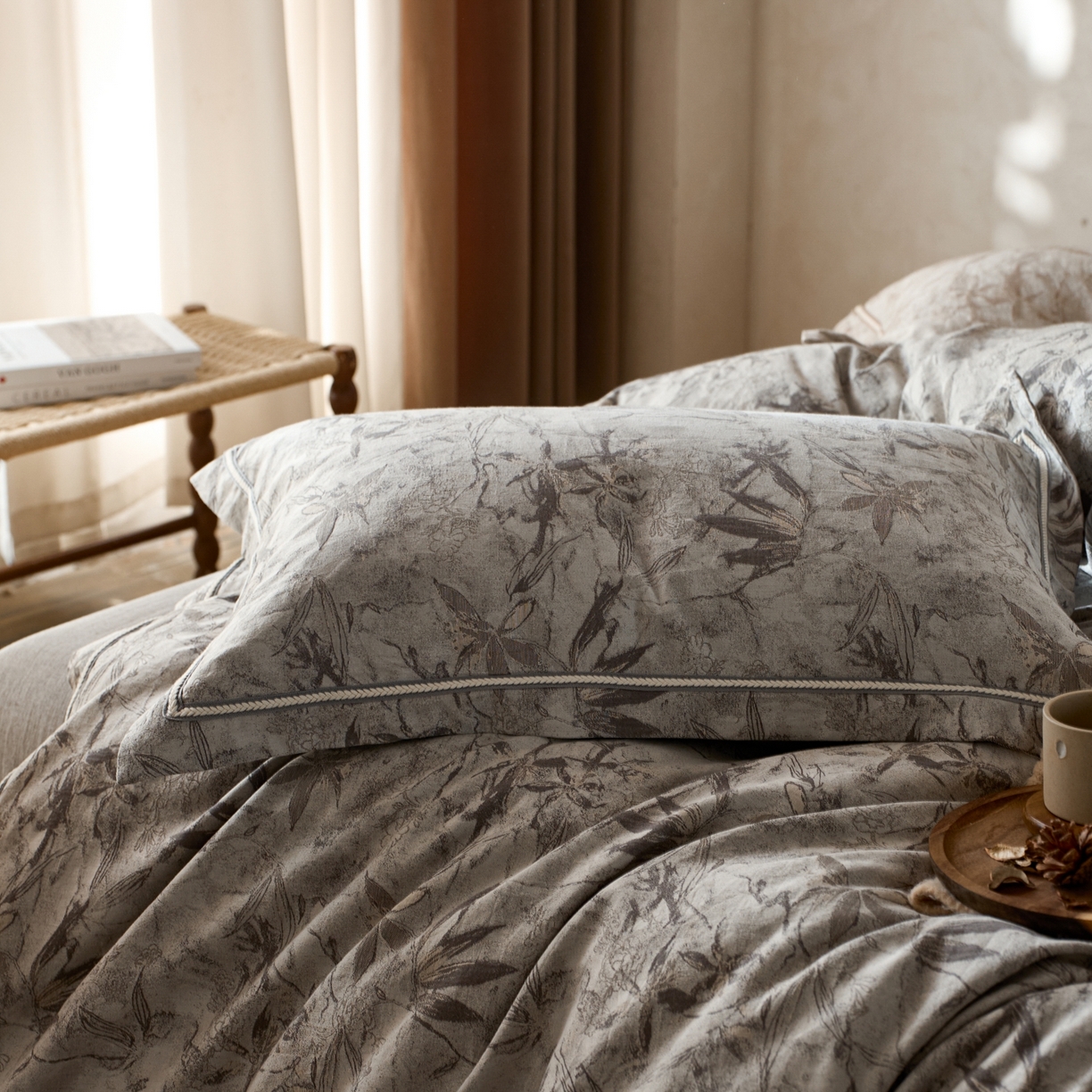 91家纺网 家纺一手货源 找家纺 安莱生活2025新款棉麻高端系列四件套 俏江南-深灰