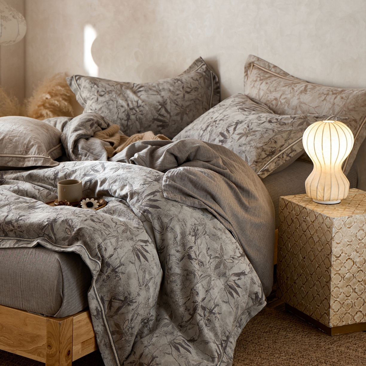 91家纺网 家纺一手货源 找家纺 安莱生活2025新款棉麻高端系列四件套 俏江南-深灰