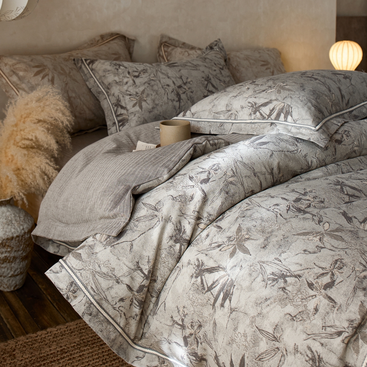 91家纺网 家纺一手货源 找家纺 安莱生活2025新款棉麻高端系列四件套 俏江南-深灰