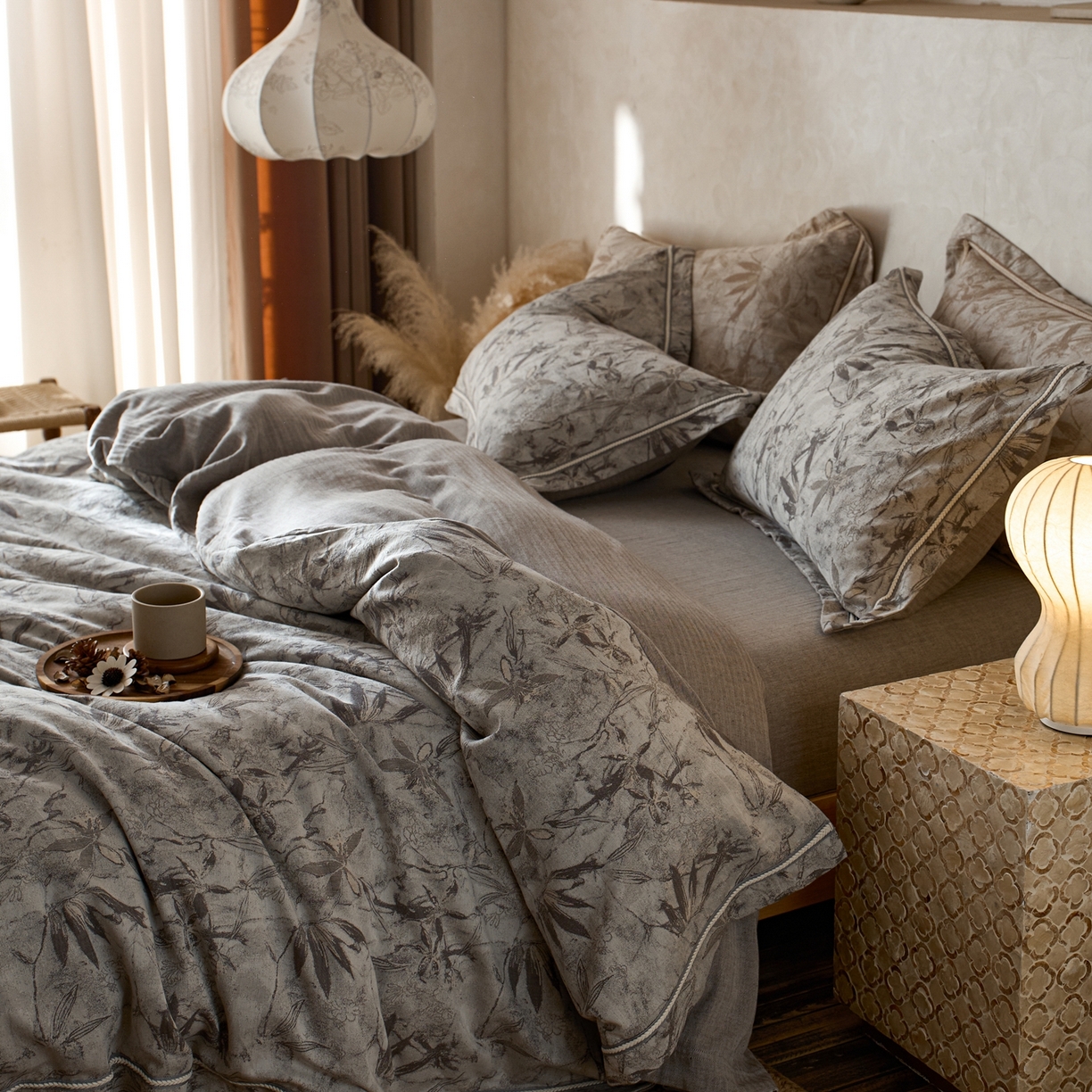 91家纺网 家纺一手货源 找家纺 安莱生活2025新款棉麻高端系列四件套 俏江南-深灰