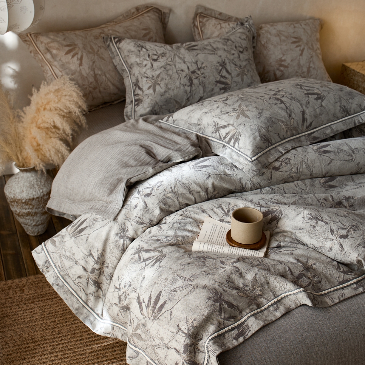 91家纺网 家纺一手货源 找家纺 安莱生活2025新款棉麻高端系列四件套 俏江南-深灰