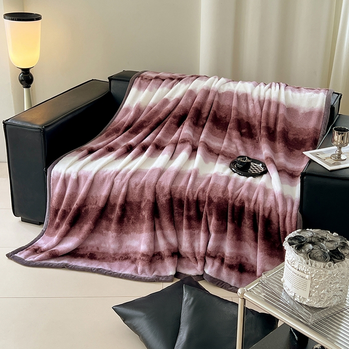 锦润家纺 2025新款高克重多功能兔毛绒包边毛毯毯子 斑斓紫