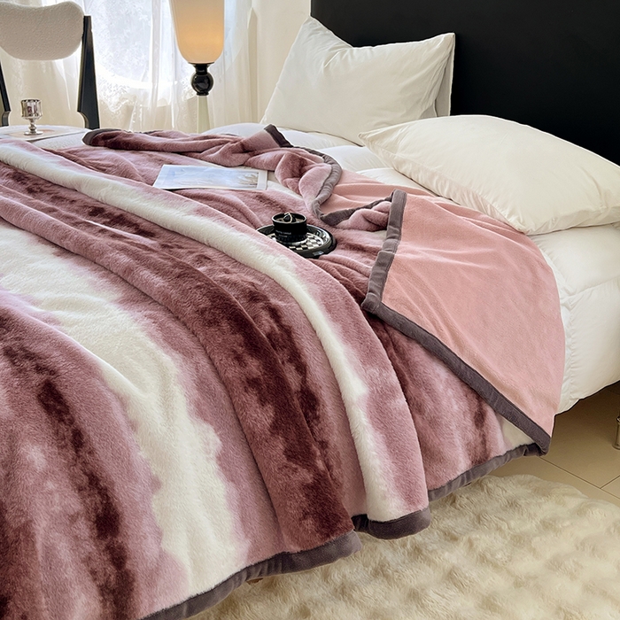 91家纺网 家纺一手货源 找家纺 锦润家纺 2025新款高克重多功能兔毛绒包边毛毯毯子 斑斓紫