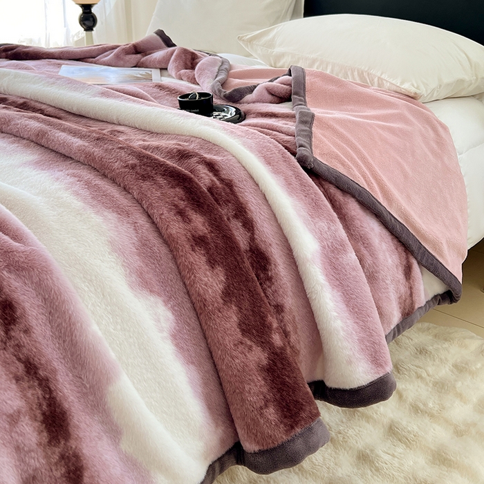 91家纺网 家纺一手货源 找家纺 锦润家纺 2025新款高克重多功能兔毛绒包边毛毯毯子 斑斓紫