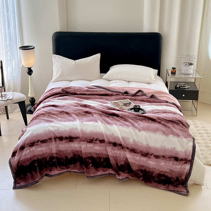 91家纺网 家纺一手货源 找家纺 锦润家纺 2025新款高克重多功能兔毛绒包边毛毯毯子 斑斓紫