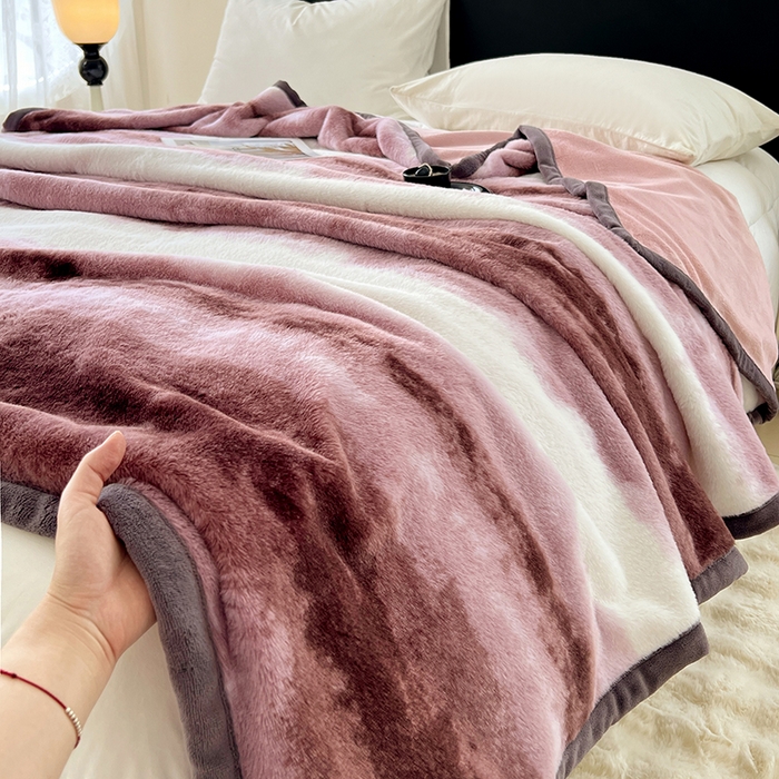 91家纺网 家纺一手货源 找家纺 锦润家纺 2025新款高克重多功能兔毛绒包边毛毯毯子 斑斓紫