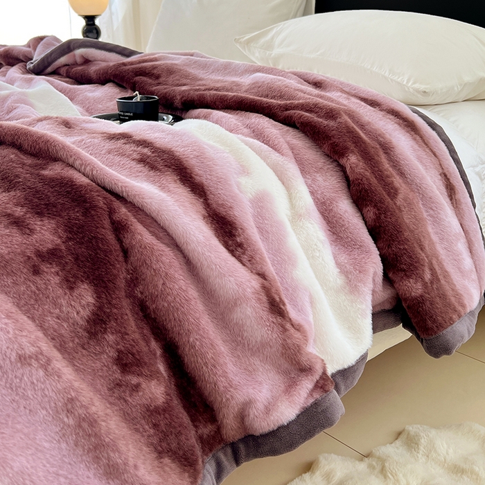 91家纺网 家纺一手货源 找家纺 锦润家纺 2025新款高克重多功能兔毛绒包边毛毯毯子 斑斓紫