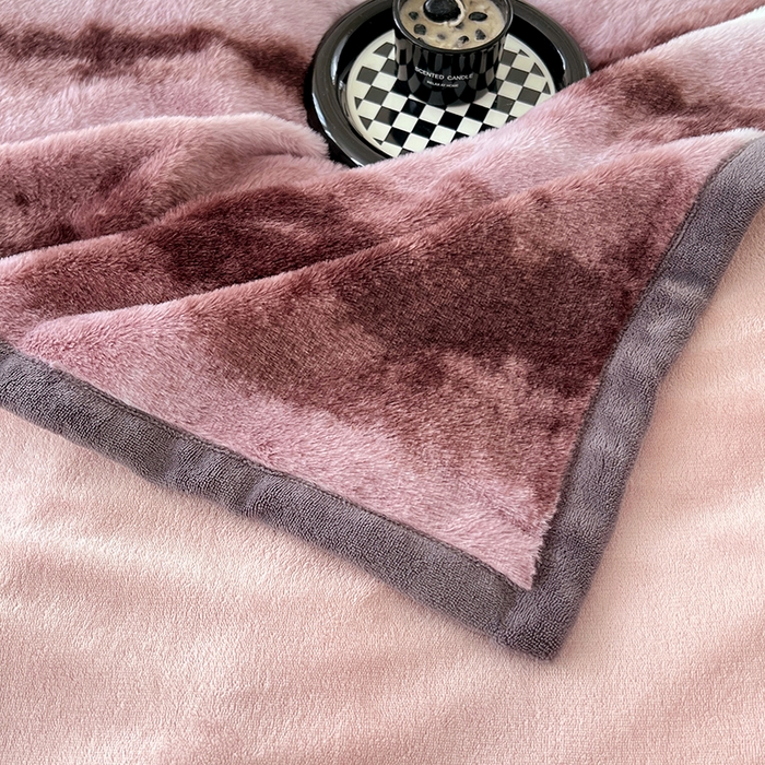 91家纺网 家纺一手货源 找家纺 锦润家纺 2025新款高克重多功能兔毛绒包边毛毯毯子 斑斓紫