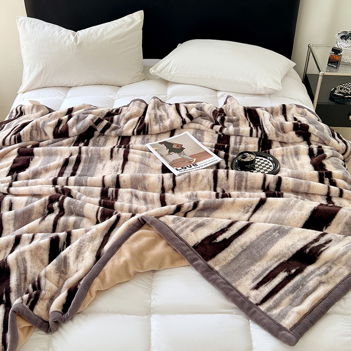 91家纺网 家纺一手货源 找家纺 锦润家纺 2025新款高克重多功能兔毛绒包边毛毯毯子 布莱克