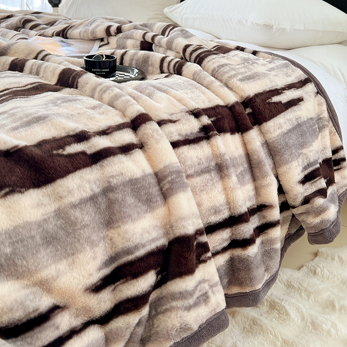 91家纺网 家纺一手货源 找家纺 锦润家纺 2025新款高克重多功能兔毛绒包边毛毯毯子 布莱克