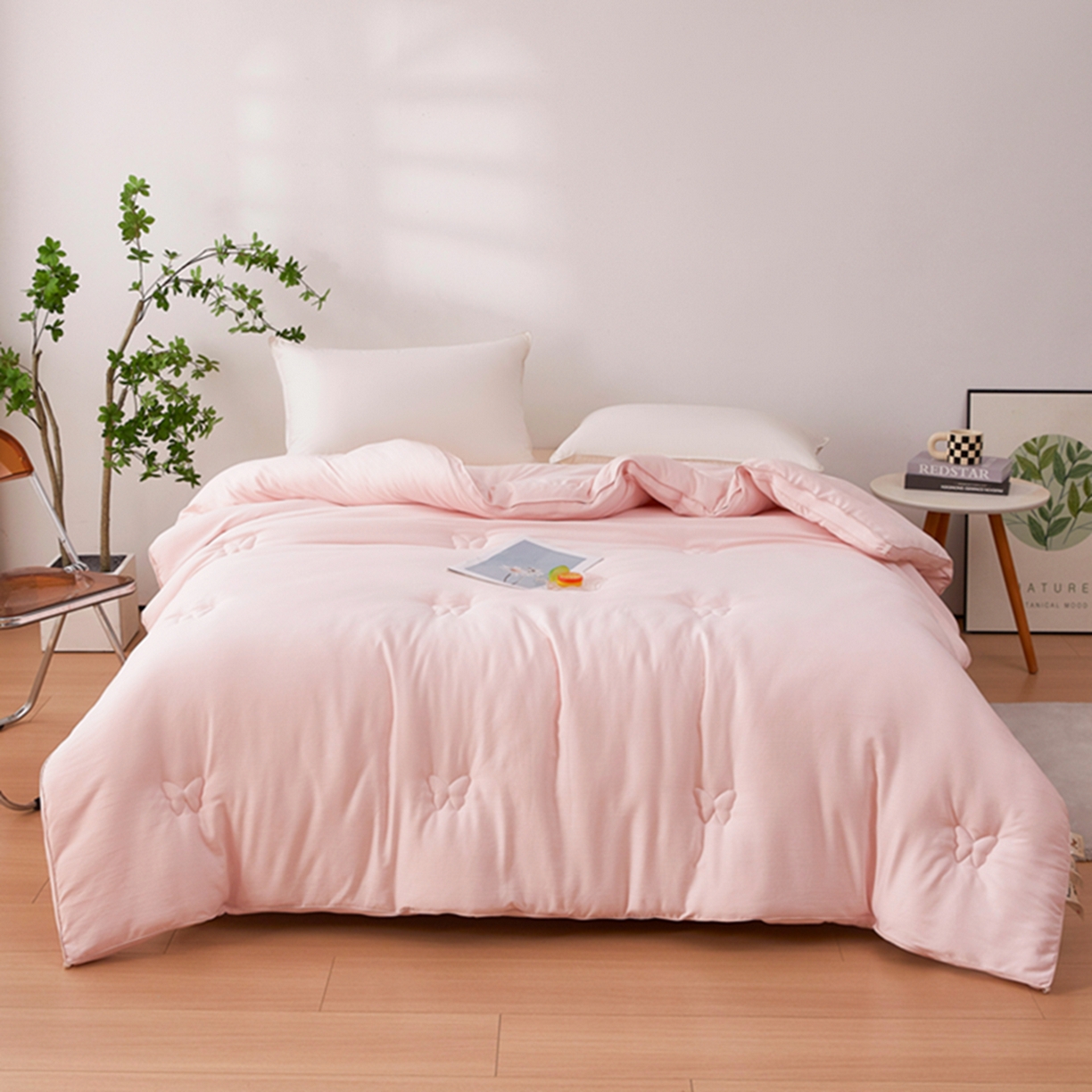 91家纺网 家纺一手货源 找家纺 晚悠家纺 2025新款A类提花云感睡眠立体大豆被子被芯 樱花粉