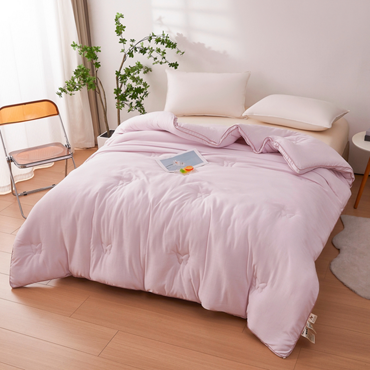 91家纺网 家纺一手货源 找家纺 晚悠家纺 2025新款A类提花云感睡眠立体大豆被子被芯 香芋紫