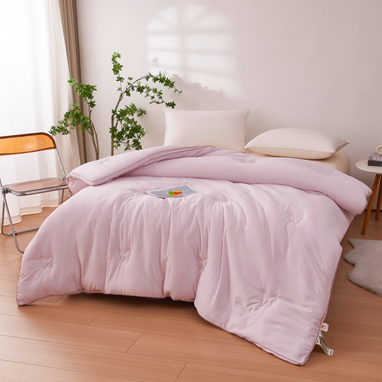 91家纺网 家纺一手货源 找家纺 晚悠家纺 2025新款A类提花云感睡眠立体大豆被子被芯 香芋紫