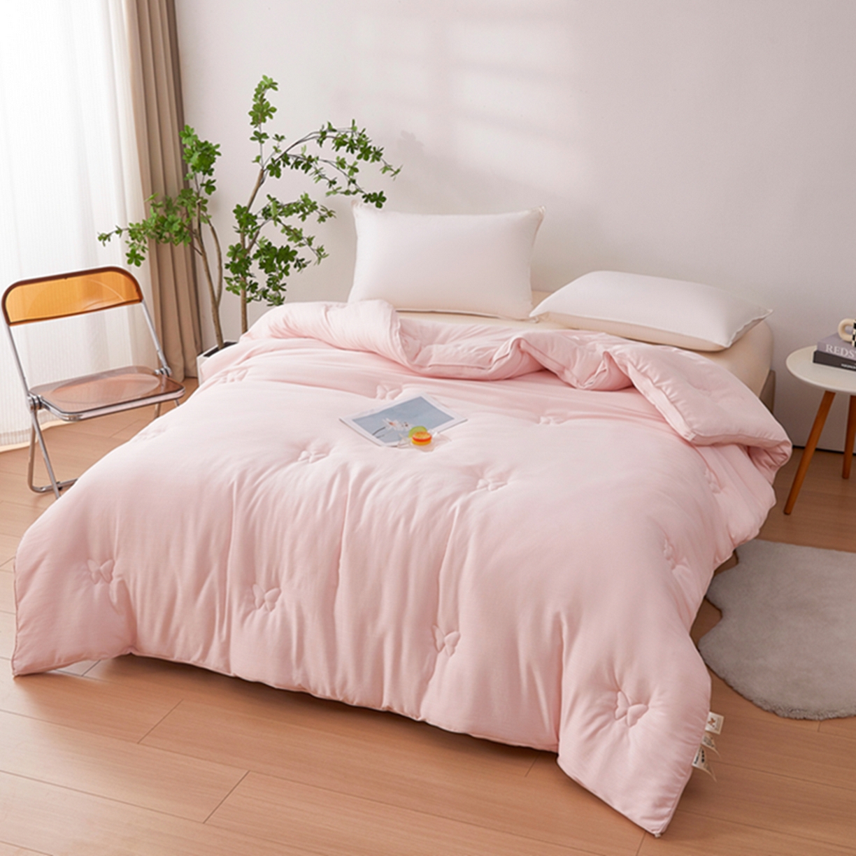 91家纺网 家纺一手货源 找家纺 晚悠家纺 2025新款A类提花云感睡眠立体大豆被子被芯 樱花粉