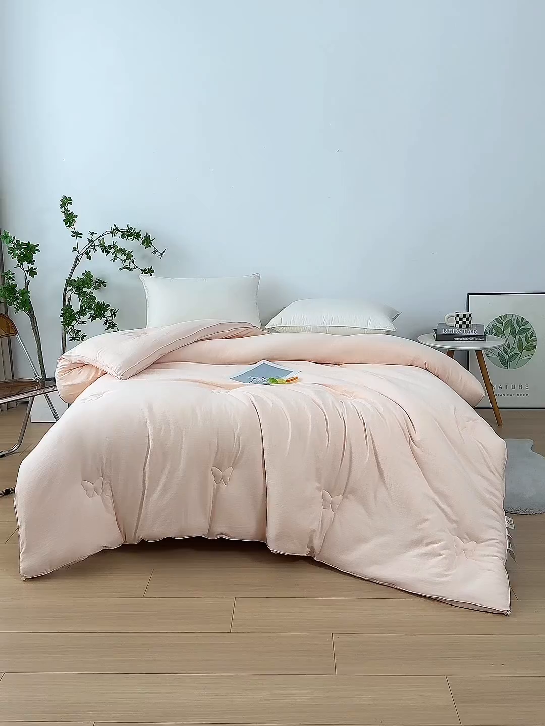 91家纺网 家纺一手货源 找家纺 晚悠家纺 2025新款A类提花云感睡眠立体大豆被子被芯 樱花粉