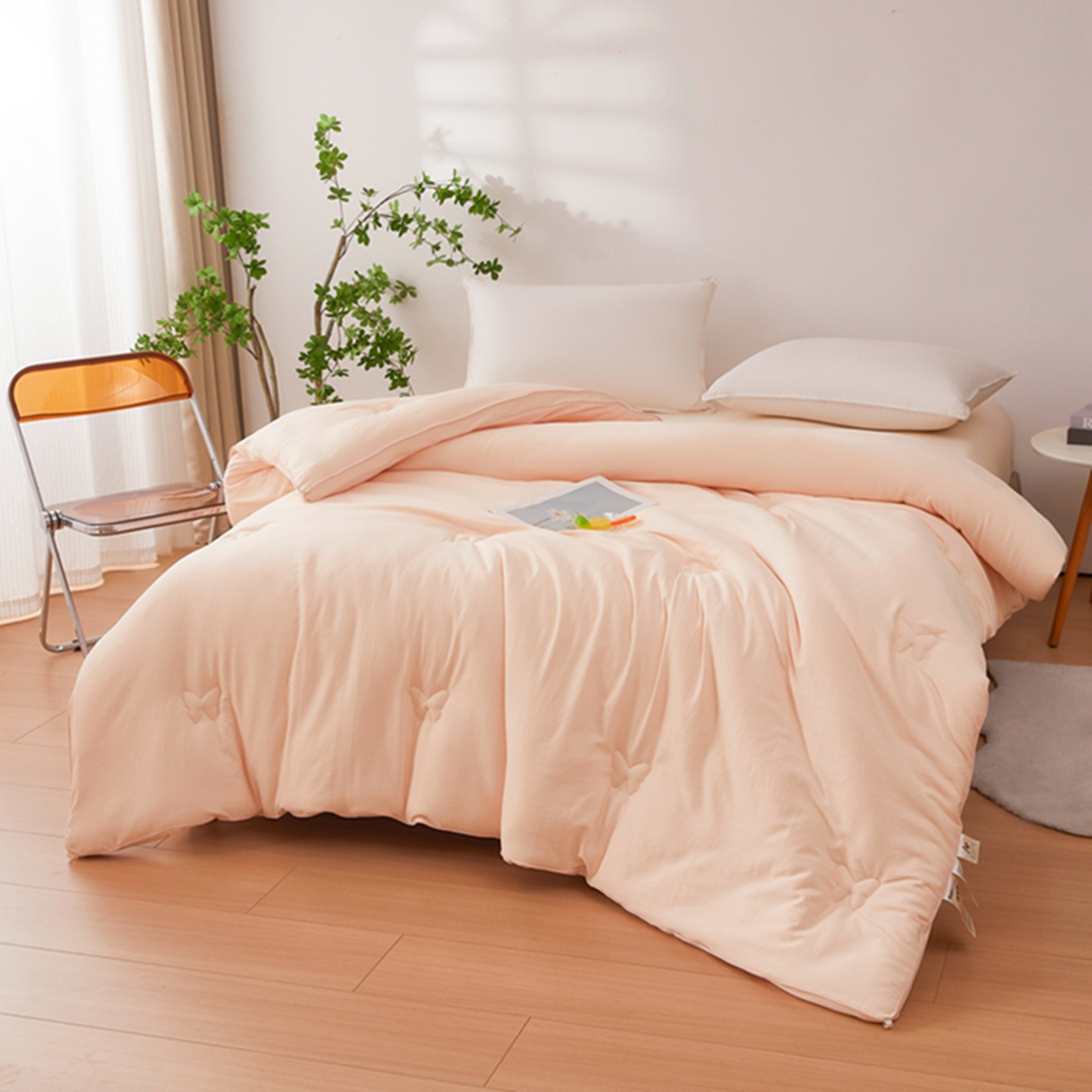 91家纺网 家纺一手货源 找家纺 晚悠家纺 2025新款A类提花云感睡眠立体大豆被子被芯 粉玉