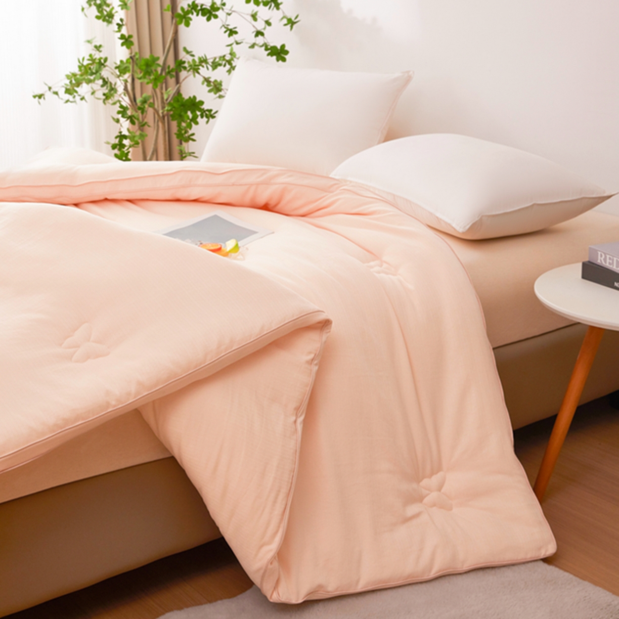 91家纺网 家纺一手货源 找家纺 晚悠家纺 2025新款A类提花云感睡眠立体大豆被子被芯 粉玉