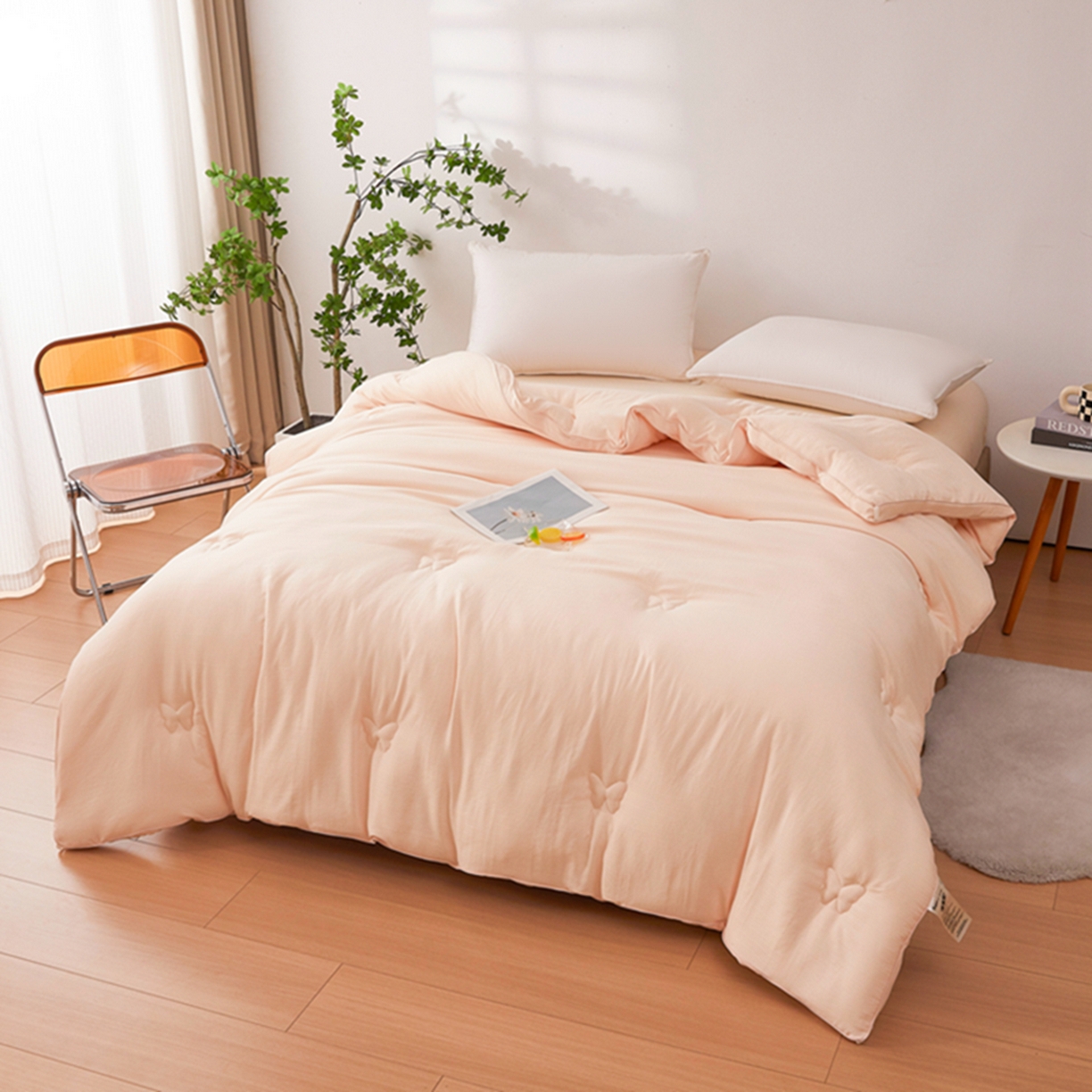 91家纺网 家纺一手货源 找家纺 晚悠家纺 2025新款A类提花云感睡眠立体大豆被子被芯 粉玉