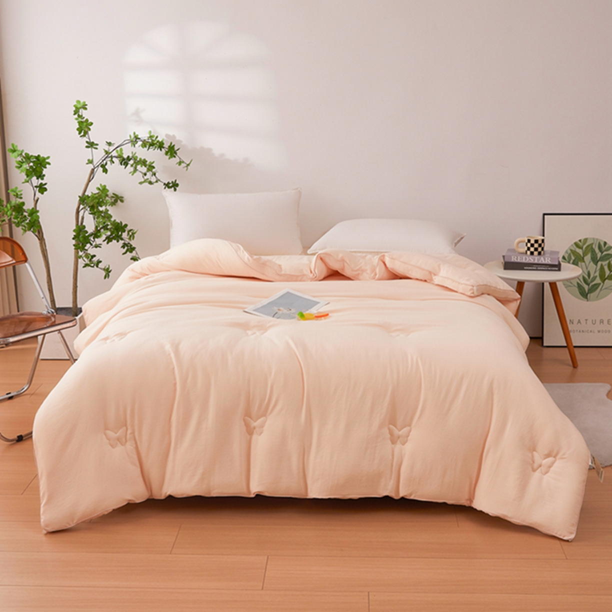 91家纺网 家纺一手货源 找家纺 晚悠家纺 2025新款A类提花云感睡眠立体大豆被子被芯 粉玉