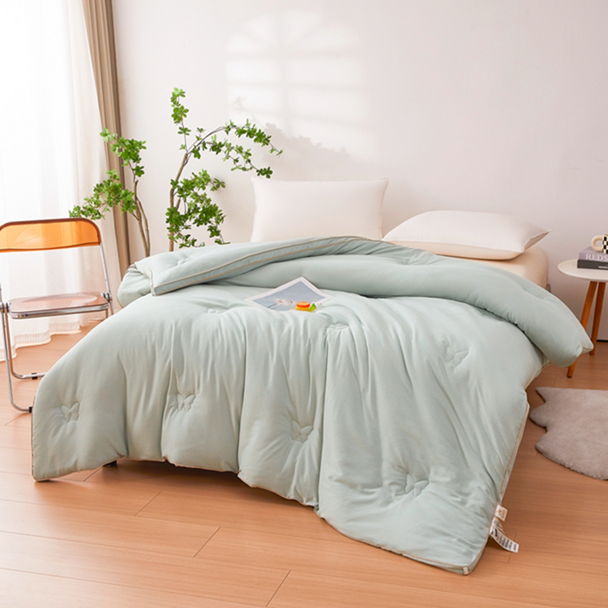 91家纺网 家纺一手货源 找家纺 晚悠家纺 2025新款A类提花云感睡眠立体大豆被子被芯 薄荷绿