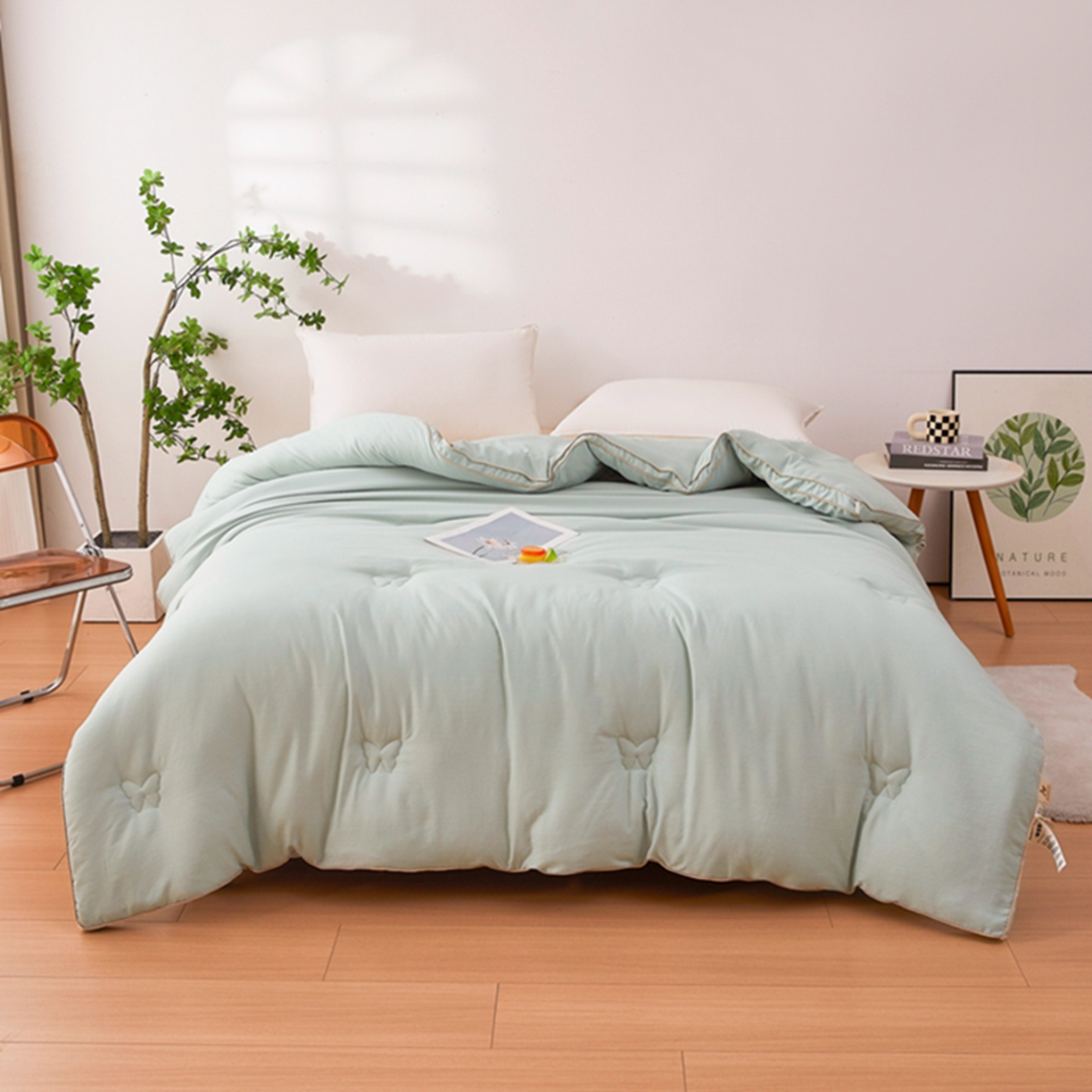 91家纺网 家纺一手货源 找家纺 晚悠家纺 2025新款A类提花云感睡眠立体大豆被子被芯 薄荷绿