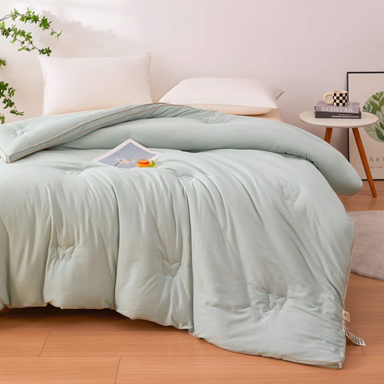 91家纺网 家纺一手货源 找家纺 晚悠家纺 2025新款A类提花云感睡眠立体大豆被子被芯 薄荷绿