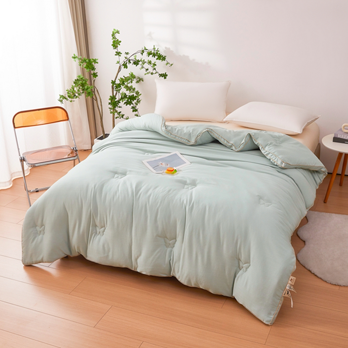 91家纺网 家纺一手货源 找家纺 晚悠家纺 2025新款A类提花云感睡眠立体大豆被子被芯 薄荷绿