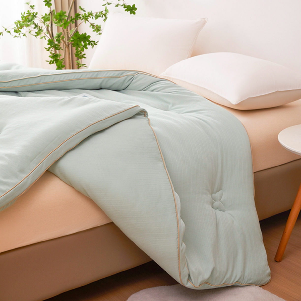 91家纺网 家纺一手货源 找家纺 晚悠家纺 2025新款A类提花云感睡眠立体大豆被子被芯 薄荷绿