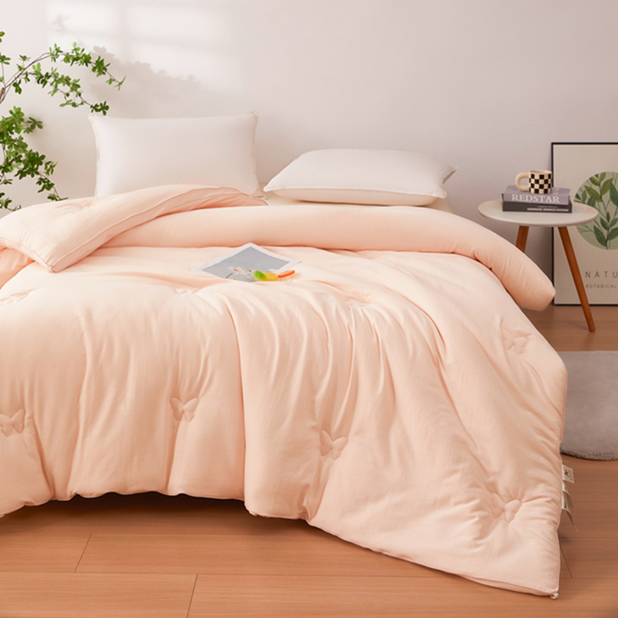 91家纺网 家纺一手货源 找家纺 晚悠家纺 2025新款A类提花云感睡眠立体大豆被子被芯 粉玉