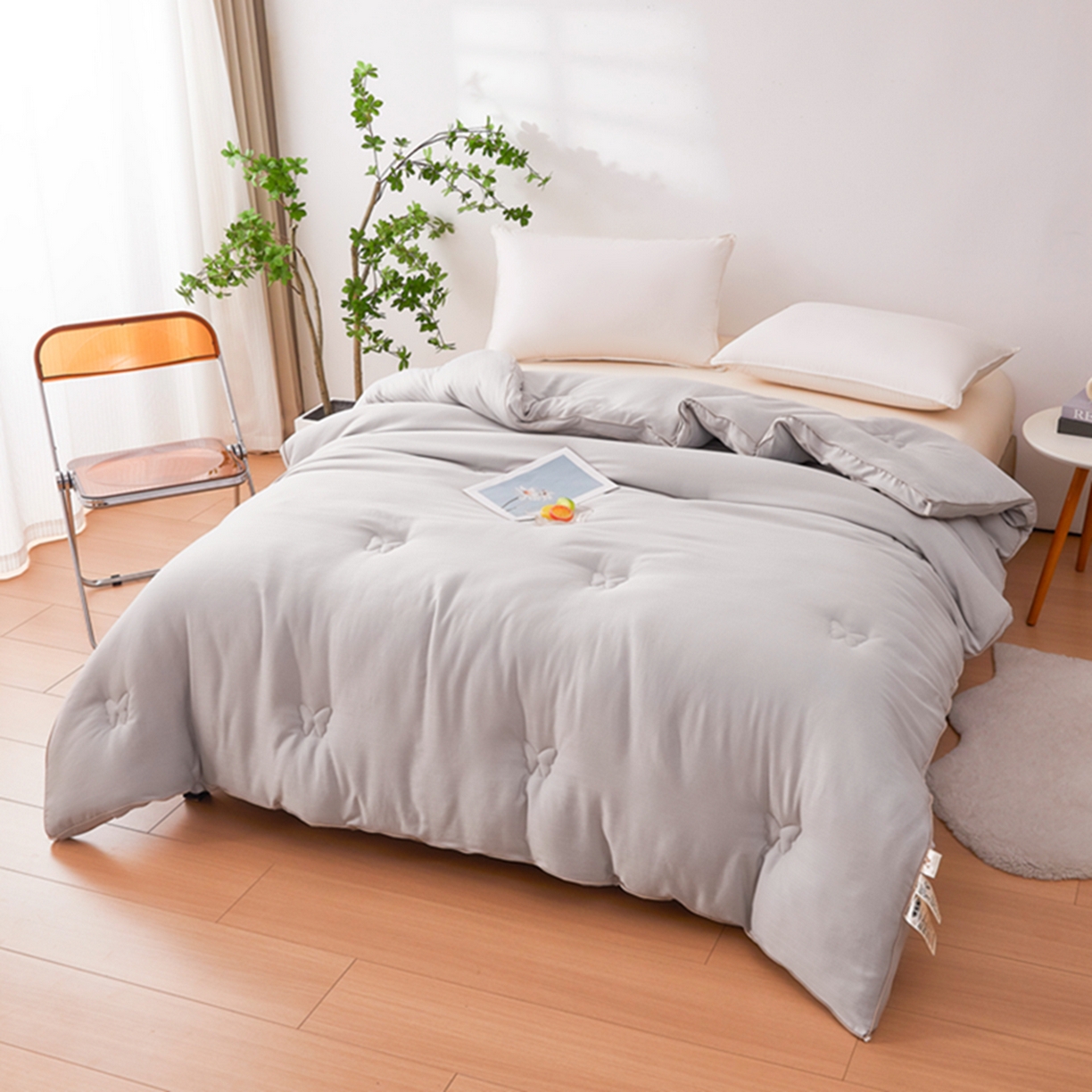 91家纺网 家纺一手货源 找家纺 晚悠家纺 2025新款A类提花云感睡眠立体大豆被子被芯 米灰