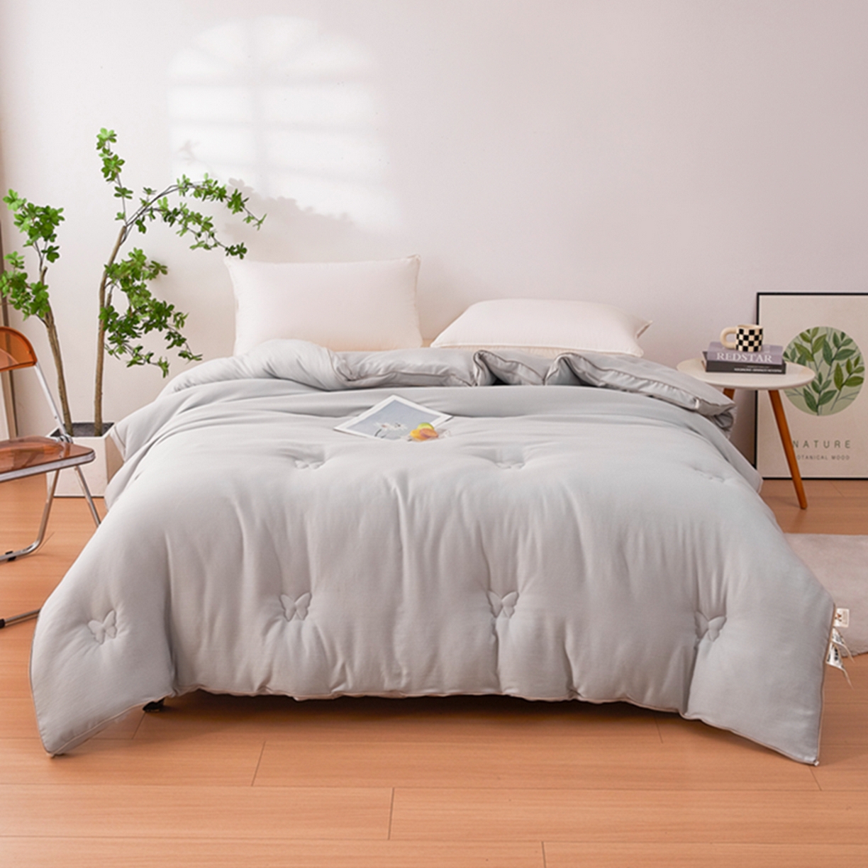 91家纺网 家纺一手货源 找家纺 晚悠家纺 2025新款A类提花云感睡眠立体大豆被子被芯 米灰